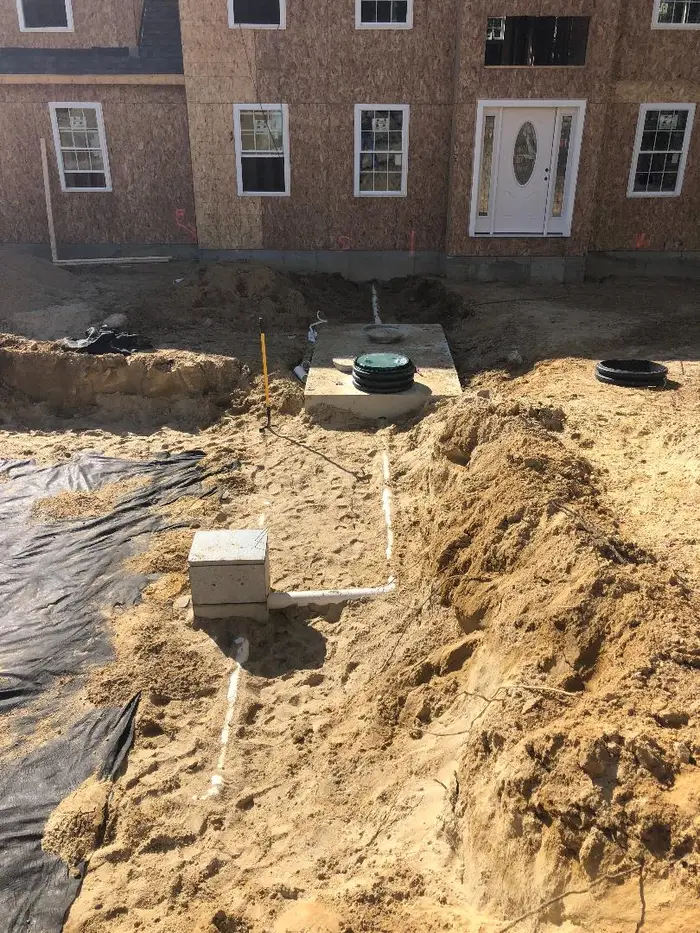 Septic piping and distribution box at a new home